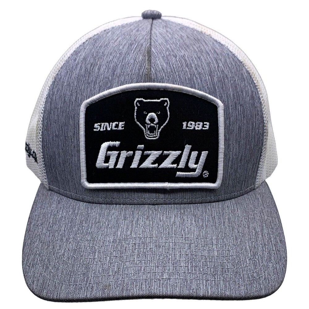 Outdoor Cap Grizzly Bear Patch Trucker Hat Mesh Back Adjustable Gray/White OS